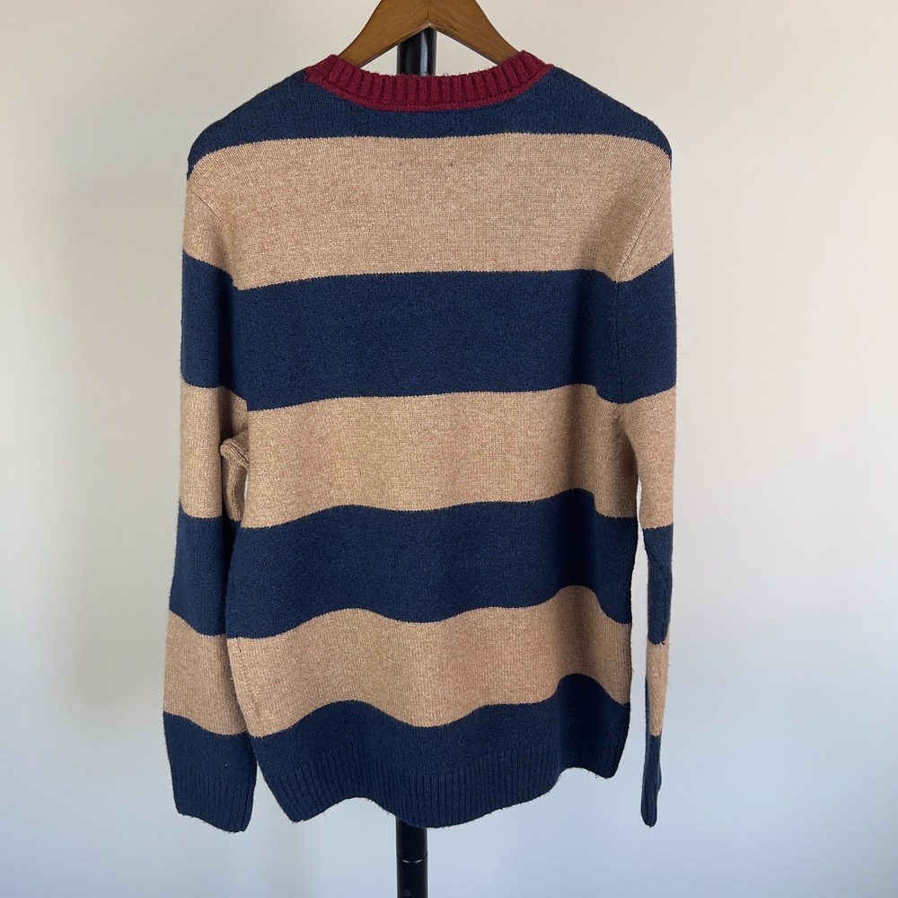 Abercrombie & Fitch Mens XL Heavyweight Striped Crewneck Sweater Navy Tan XL - Picture 5 of 11